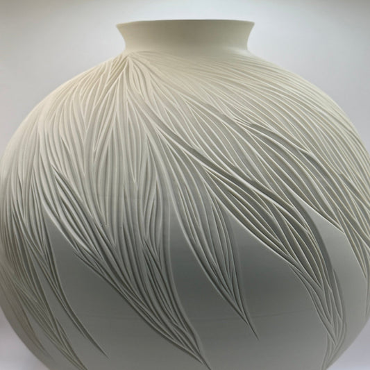 Moon Jar (Carved Porcelain) - Jasmine Samuels Ceramics