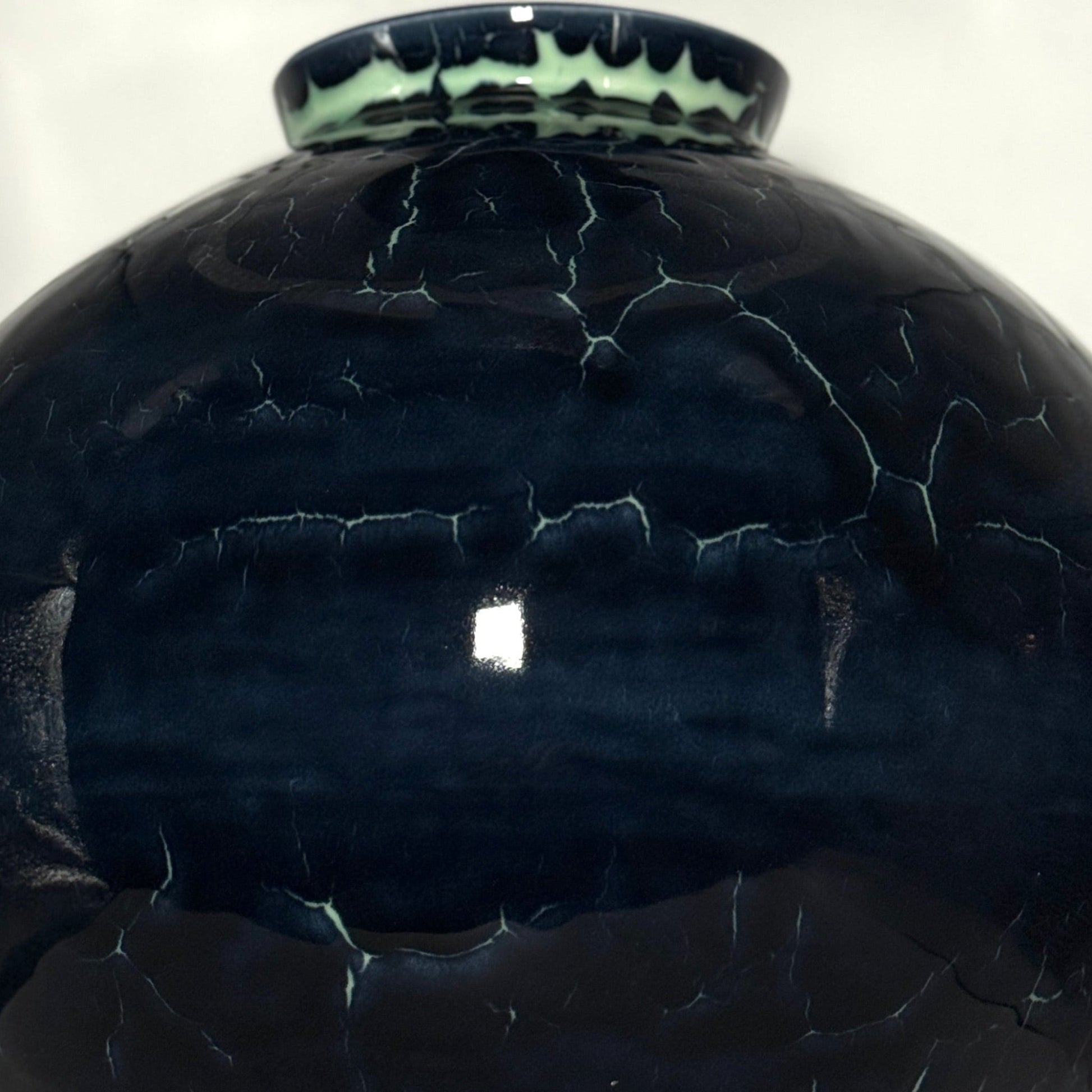 Moon Jar (Black over Green Celadon) - Jasmine Samuels Ceramics