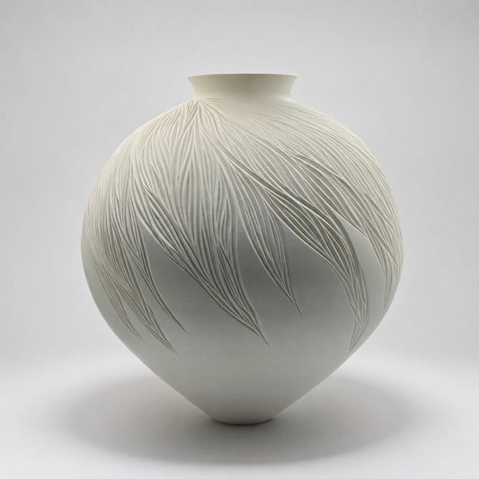 Moon Jar (Carved Porcelain) - Jasmine Samuels Ceramics